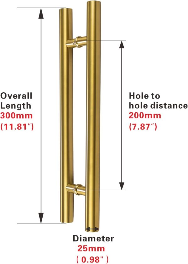 12-inch/304 Stainless Steel Sliding Barn Door Handle, H-Shaped Commercial Push-Pull Glass Long Door Handle Double-Sided，Modern Shower Door Handle,Gold (Gold, 12inch/30cm)