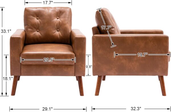 Wahson Office Chairs PU Accent Arm Chair with Tufted Back, Faux Leather Comfy Upholstered Single Sofa, Mid Century Modern Side Club Chair with Wood Legs for Reading/Living Room/Bedroom, Caramel