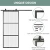 JUBEST Glass Barn Door 42in x 84in, Reeded Glass Carbon Steel Pre-Drilled Frame Sliding Barn Door Panel with 7FT Hardware Kit and Soft Close