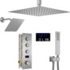 AYIVG Thermostat Shower System Brushed Nickel Rain Shower System With 12 Inch and 8 Inch Shower Head Temperature Display Bathroom Shower System Dual Rainfall Shower Head System