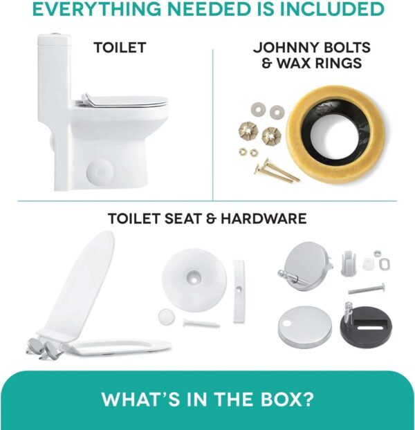 Fine Fixtures Modern One-Piece Toilet, High-Efficiency Dual Flush System, Compact Space-Saver Design, Round Toilet Seat, Standard 10" Rough-In