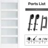 36in x 84in Glass Barn Door Slab With 6.6FT Sliding Door Hardware Kit & Handle,5 Frosted Glass Panel,LVL Material with White PVC Surface,Pre-drilled Holes Easy Assembly,Waterproof,Anti-scratch