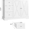 White Buffet Cabinet with Storage, Farmhouse Kitchen Cabinet with 3 Drawers and 2 Doors, Storage Cabinet for Kitchen, Dining Living Room