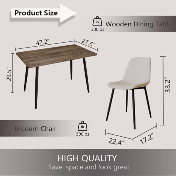 Small Dining Table Set for 4, Modern Dining Table and Chairs Set with 4 Fabric Dining Chairs, 5 Piece Wooden Dining Table Set, 47'' Kitchen Table Set, Ideal for Small Spaces