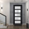 Front Exterior Prehung Fiberglass Door Frosted Glass/Manux 8002 Matte Black/Office Commerciall Doors -W30 x H80-Right-hand Inswing