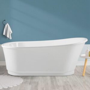 FerdY Langkawi 67" Acrylic Freestanding Bathtub, White Modern Stand Alone Soaking Bathtub, cUPC Certified, Brushed Nickel Drain and Minimalist Linear Design Overflow Included, Easy to Install, 02568T