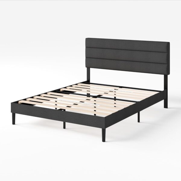 ZINUS Full Piper Upholstered Platform Bed with Horizontal Paneled Headboard, Wooden Slat Support, No Box Spring Needed, Easy Assembly, Eco Friendly Packaging, Dark Grey