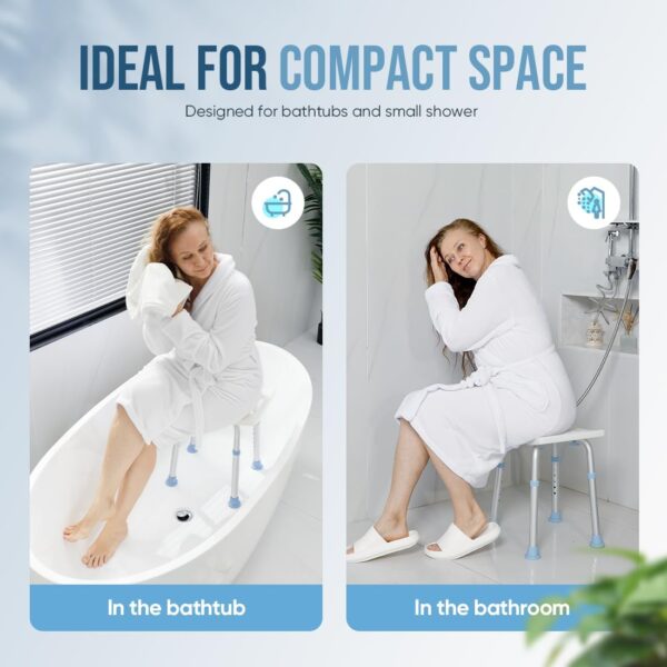 OasisSpace Shower Chair, Adjustable Bath Stool Chair for Inside Shower - Tool Free Anti-Slip Bench Bathtub Stool Seat with Durable Aluminum Legs for Elderly, Senior, Handicap & Disabled