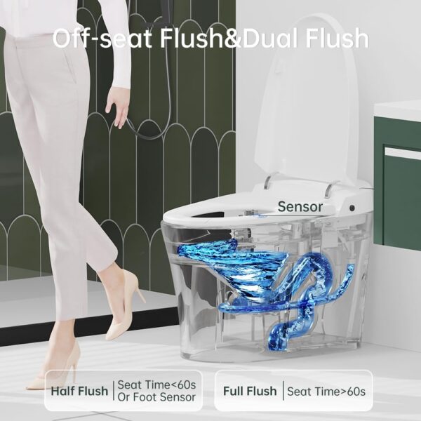 EPLO Smart Toilet,One Piece Bidet Toilet for Bathrooms,Modern Elongated Toilet with Warm Water,Dual Auto Flush,Foot Sensor Operation,Heated Bidet Seat,Electric Tankless Toilets with LED Display E16