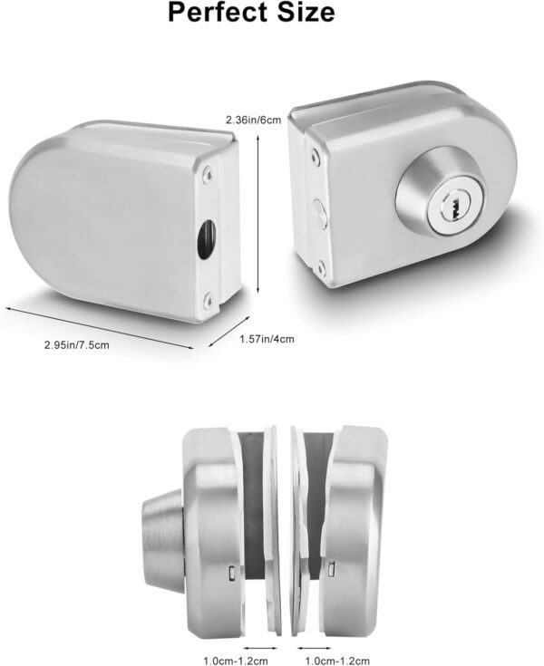 Stainless Steel Glass Door Lock, No Drill Anti-Theft Security Lock Glass Door Cabinet Lock with Keys Open/Close Home Hotel Bathroom, for 10mm-12mm/0.39-0.47in