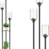 addlon Floor Lamps for Living Room with Clear Glass Shades, 3-Lights Standing lamp with Shelves, Farmhouse Tall Floor Lamp Modern lamp for Bedroom, Office - Black