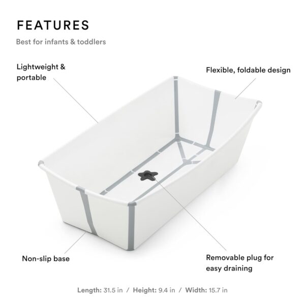 61pU0C3UvlL._SL1500_.jpg Stokke Flexi Bath X-Large, White - 31.5 x 15.7 x 9.4 in - Best for Infants & Toddlers - Lightweight, Foldable & Easy to Store - Convenient to Use at Home or Traveling