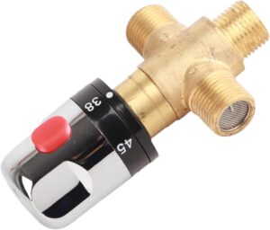 Brass Thermostatic Mixing Valve,Degrees Centigrade Mark Shower Mixer Valve, Water Temperature Pipe Basin Thermostat Control for Bathroom Washroom Kitchen Wash Basin Bidet Shower