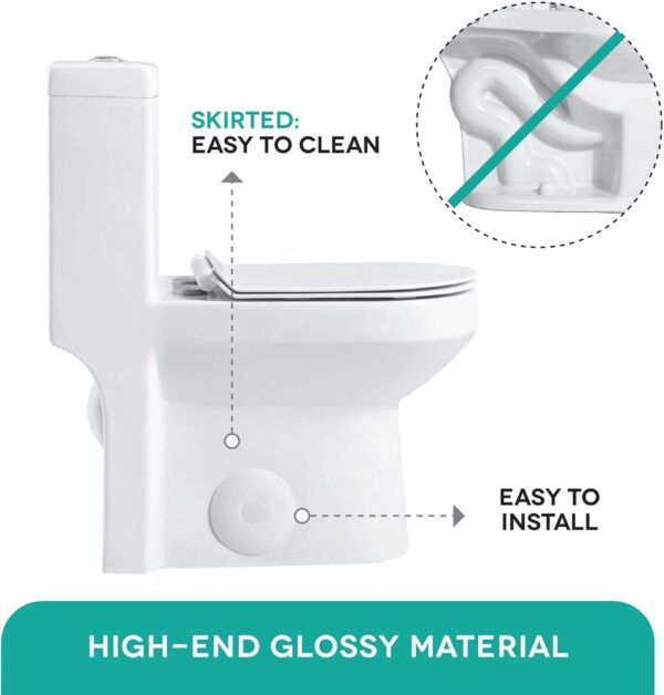 Fine Fixtures Modern One-Piece Toilet, High-Efficiency Dual Flush System, Compact Space-Saver Design, Round Toilet Seat, Standard 10" Rough-In