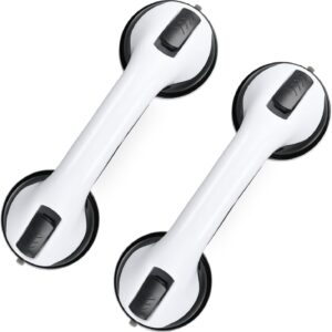 Grab Bars for Bathtubs and Showers, 2 Pack Shower Handle 12 Inch Strong Suction Shower Bar, Safety Bars for Shower Chair, Bathroom Grab Bar for Senior (Black White)