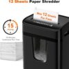 Bonsaii 12 Sheet Paper Shredder for Home Office, Heavy Duty Shredder with 5.5 Gal Pullout Bin, 15 Mins Running Time, Cross Cut Shredder for CD, Credit Card, Document, Mail P-4 Security Level