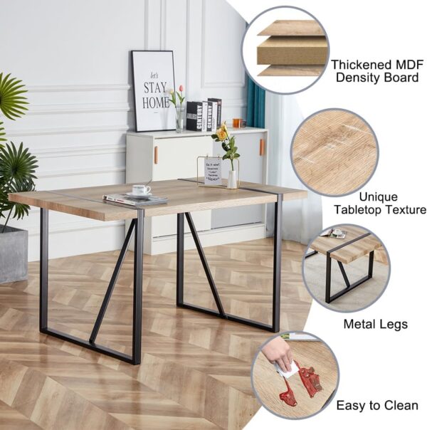 Dining Table Set for 4, Modern 55'' Wood Dining Table, Fabric Dining Chairs 4,Table and Chairs Set of 4,Ideal for Kitchen Dining Room