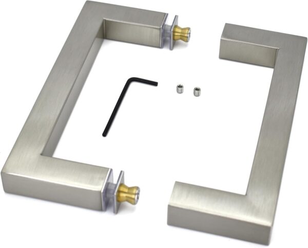Shower Door Handle 6 inch Center-to-Center Square in Brushed Nickel Back to Back, for Frameless Glass Shower Door, Easy to Install, Stainless Steel, Modern Bathroom Hardware