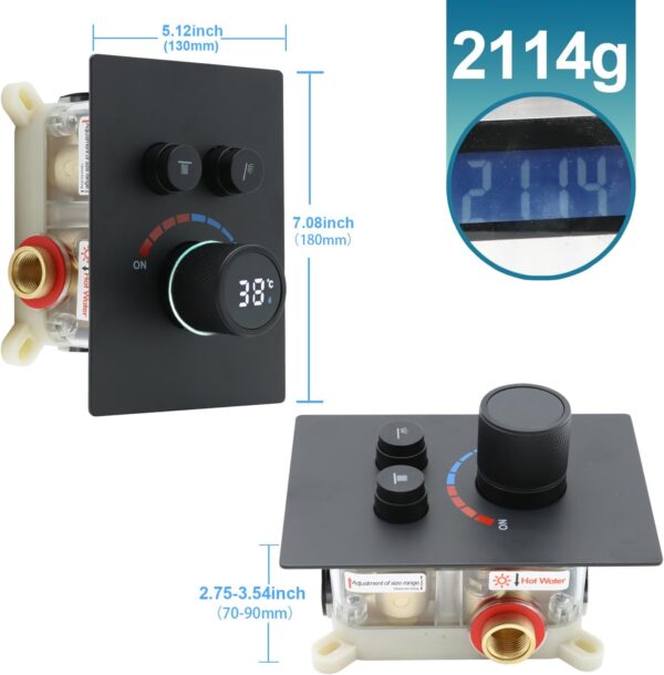 Solid Brass Shower Mixer Valve, Concealed 2 Way Outlet LED Digital Display Diverter Valve, Can Use All Options at A Time Black