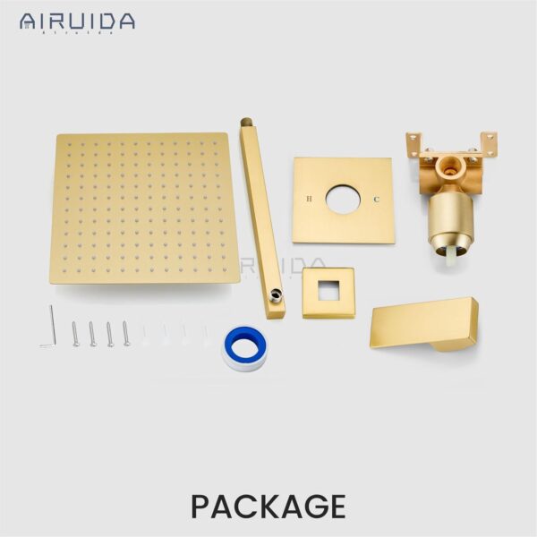 Airuida Shower Faucet Set Shower Trim Kit with Female Thread Rough-in Valve Single Function Shower Head and Handle set Rainfall Shower System with Long Shower Arm 10 Inch Shower Head Brushed Gold