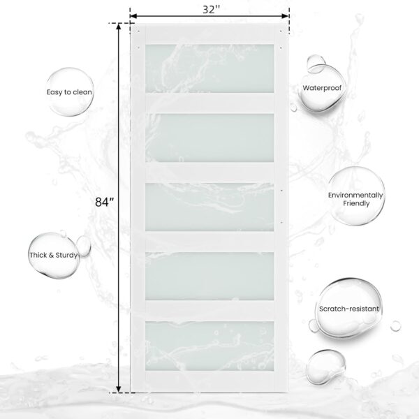 SmartStandard 32 x 84 in Glass Barn Door with 6FT Sliding Hardware Kit & Handle, Pre-Drilled Ready to Assemble, Waterproof PVC Coating, White, 5-Panel Glass