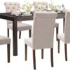 COLAMY 7-Piece Dining Table Set for 6, 60" Rectangular Farmhouse Kitchen Wood Table with 6 Tufted Dining Room Chairs, Brown/Beige