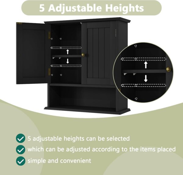 Smuxee Black Bathroom Cabinet Wall Mounted, Small Bathroom Medicine Cabinet with 2 Door Adjustable Shelves, Bathroom Wall Cabinet Over Toilet for Laundry Room Kitchen