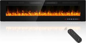 BREEZEHEAT 72inch Electric Fireplace Recessed Wall Mounted-Ultra Thin Fireplace Heater for Living Room/Bedroom with 2 Heat Vents, Remote Control, Touch Screen, Adjustable Flame, 8H Timer, 750w/1500w