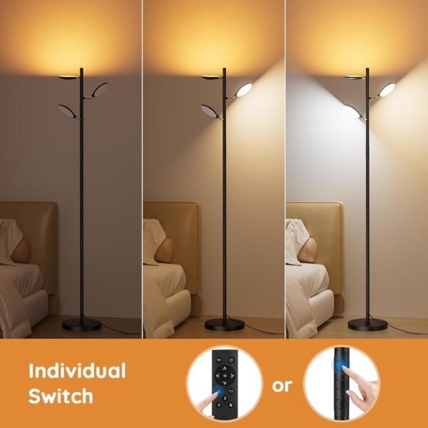 bedee LED Floor Lamp for Living Room: 30W Dimmable Standing Light with 4 Color Temperature, 3 Rotatable LED Tree Floor Lamp with Remote and Touch Control for Bedroom Office Lighting