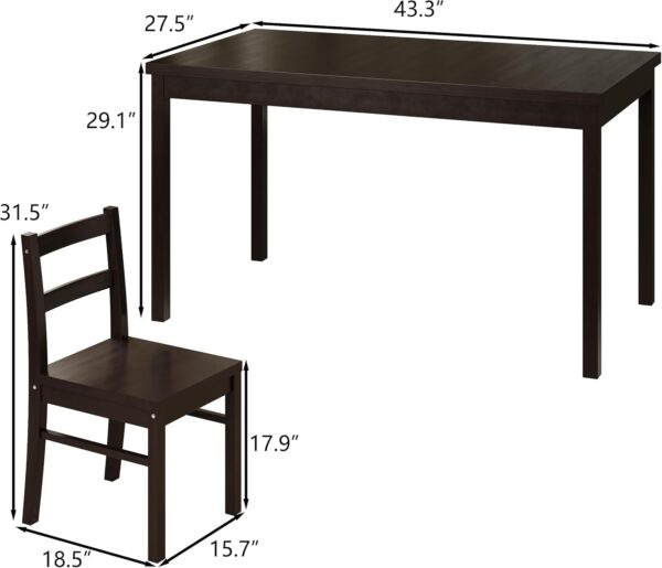 5-Piece Solid Wood Indoor Modern Rectangular Dining Table Set for 4,Table and 4 Solid Wood Dining Chairs for Kitchen,Bar,Living Room,Breakfast Nook, Chocolate