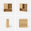 Fluted Wall Cabinet Bathroom, Modern Medicine Cabinet with Sliding Door Adjustable Shelf Wood Storage Cabinet Wall Mounted for Kitchen Dining Room Living Room, Natural Oak