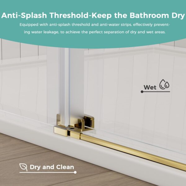 56-60" W x 75" H Frameless Sliding Shower Door, 5/16"(8mm) Clear SGCC Tempered Glass Shower Door Easy Cleaning, Gold Shower Door Designed for Smooth Silding, Easy Installation for Bathroom