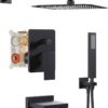 Black Shower System with Tub Spout, All Metal Tub Shower Faucet Set with 10" Rain Shower Head and Handheld Spray combo, Wall Mounted Tub Shower Systems with Valve and Trim Kit, Matte Black