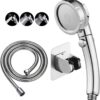 KAIYING Drill-Free High Pressure Handheld Shower Head with ON/OFF Pause Switch 3 Spray Modes Water Saving Showerhead, Detachable Puppy Shower Accessories (M:Shower Head (Chrome)+Bracket+Hose)