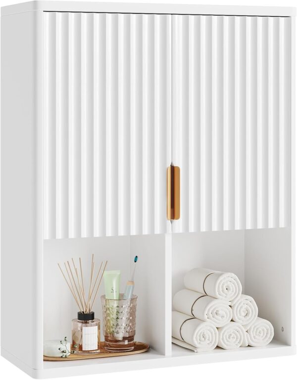 Besiter Fluted Bathroom Wall Cabinet Over The Toilet Storage, 23"x 29" Medicine Cabinet with Adjustable Shelf, Laundry Cabinet Wall Mounted and Kitchen Storage Cabinet(Glossy White)