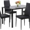 PayLessHere Dining Room Table Set 5-Piece Kitchen with 4 Faux Leather Metal Frame Chairs Rectangular Modern for Small Spaces w/Glass Tabletop Kitchen Table and Chairs, Black Glass