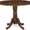 East West Furniture DLAB5-AWA-05 5 Piece Dining Set Contains a Round Dining Room Table with Dropleaf and 4 Upholstered Chairs, 42x42 Inch, Antique Walnut