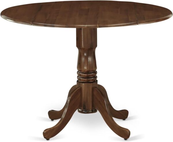East West Furniture DLAB5-AWA-05 5 Piece Dining Set Contains a Round Dining Room Table with Dropleaf and 4 Upholstered Chairs, 42x42 Inch, Antique Walnut