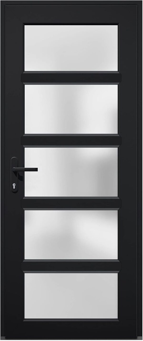 Front Exterior Prehung Fiberglass Door Frosted Glass/Manux 8002 Matte Black/Office Commerciall Doors -W30 x H80-Right-hand Inswing