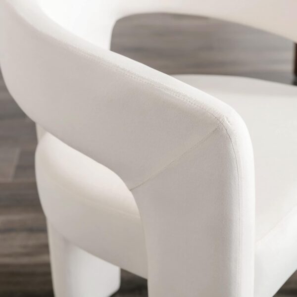 Modern Barrel Dining Chair, Velvet Upholstered Accent Side Chair with Arms Comfy Makeup Vanity Chair, Dining Living Room Kitchen Chair, Beige