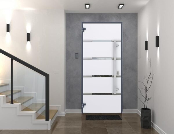 VDOMDOORS Front Exterior Prehung Glass Steel Door 36 x 80 inches Right-Hand/Deux 1105 Gray Graphite/Lite and Stainless Inserts Single Modern Painted White