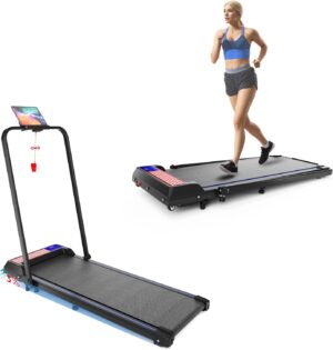 2 in 1 Portable Treadmill and Walking Pad for Home/Office, Foldable with Remote Control, APP, and LED Display