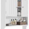 Smuxee White Bathroom Cabinet Wall Mounted with Towels Bar, Bathroom Medicine Cabinet with 2 Door Adjustable Shelves, Over Toilet Cabinet for Bathroom Laundry Room Kitchen