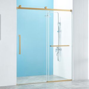 56-60" W x 76" H Frameless Single Sliding Shower Door, Frameless Shower Door, Shower Glass Door with 5/16" (8mm) Clear SGCC Tempered Glass, Stainless Steel Hardware (Gold)