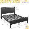 Queen Bed Frame with Headboard, Bed Frame with Charging Station & LED Light, Under-Bed-Storage, No Box Spring Needed, Noise Free, Easy Assembly, Black