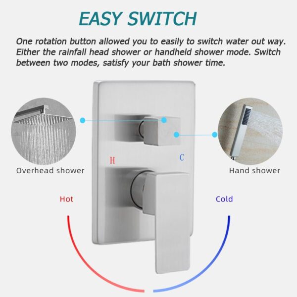 61y-idZxCsL._AC_SL1000_.jpg Brushed Nickel Shower System Brass Bathroom Luxury Rain Mixer Shower Combo Set Wall Mounted Rainfall Shower Head System Shower Faucet Rough-in Valve Body and Trim Included