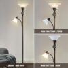 Torchiere Floor Lamp for Living Room, LED Standing Reading Light for Bedroom with Glass Shade for Living Room Corner Bedroom Home Office,Bulbs Included (Red Brown,Glass 2 Head)