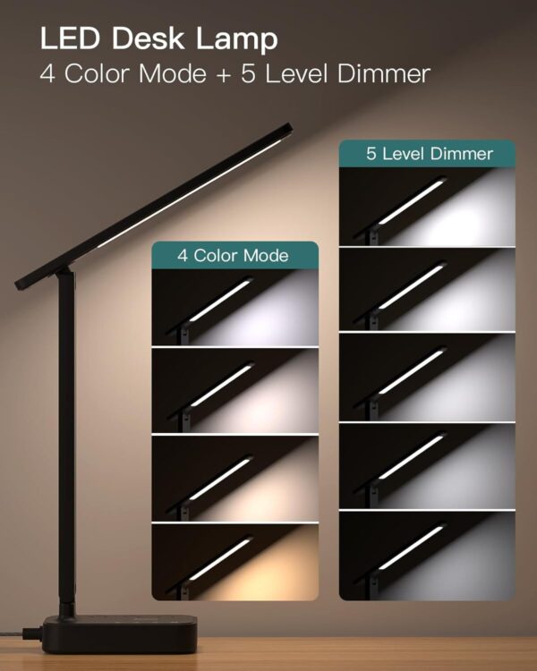 61yjjZ9g4tL._AC_SL1500_.jpg Addtam LED Desk Lamp, Power Strip with 3 Outlets 4 USB Charging Ports(2 USBC), 4 Modes 5 Level Brightness Touch Lamp, Small Desk Lamp for Home Office College Dorm Room Essentials