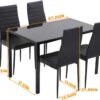 PayLessHere Dining Room Table Set 5-Piece Kitchen with 4 Faux Leather Metal Frame Chairs Rectangular Modern for Small Spaces w/Glass Tabletop Kitchen Table and Chairs, Black Glass
