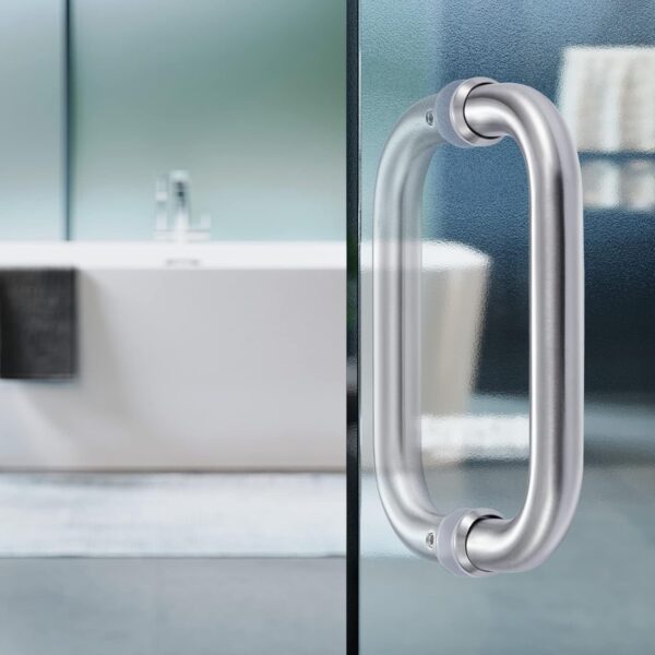 Ranbo C-Shaped 6" Back-to-Back Frameless Glass Shower Door Push Pull Handle, Fits 8-12mm(5/16"-1/2") Glass Doors,6" Mounting Hole Distance,304 Stainless Steel,Brushed,for Bathroom, Sauna, Spa
